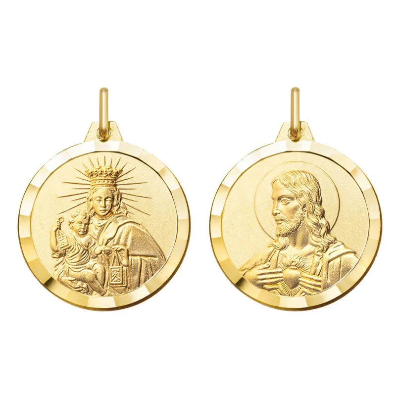 Medalla de Oro 18k Escapulario Virgen del Carmen y Sagrado